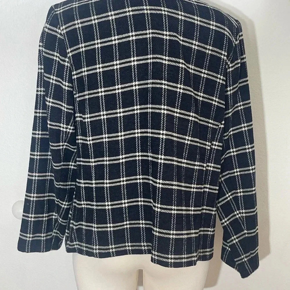 First option black white checkered plaid blazer fringe collared size medium - Picture 5 of 6